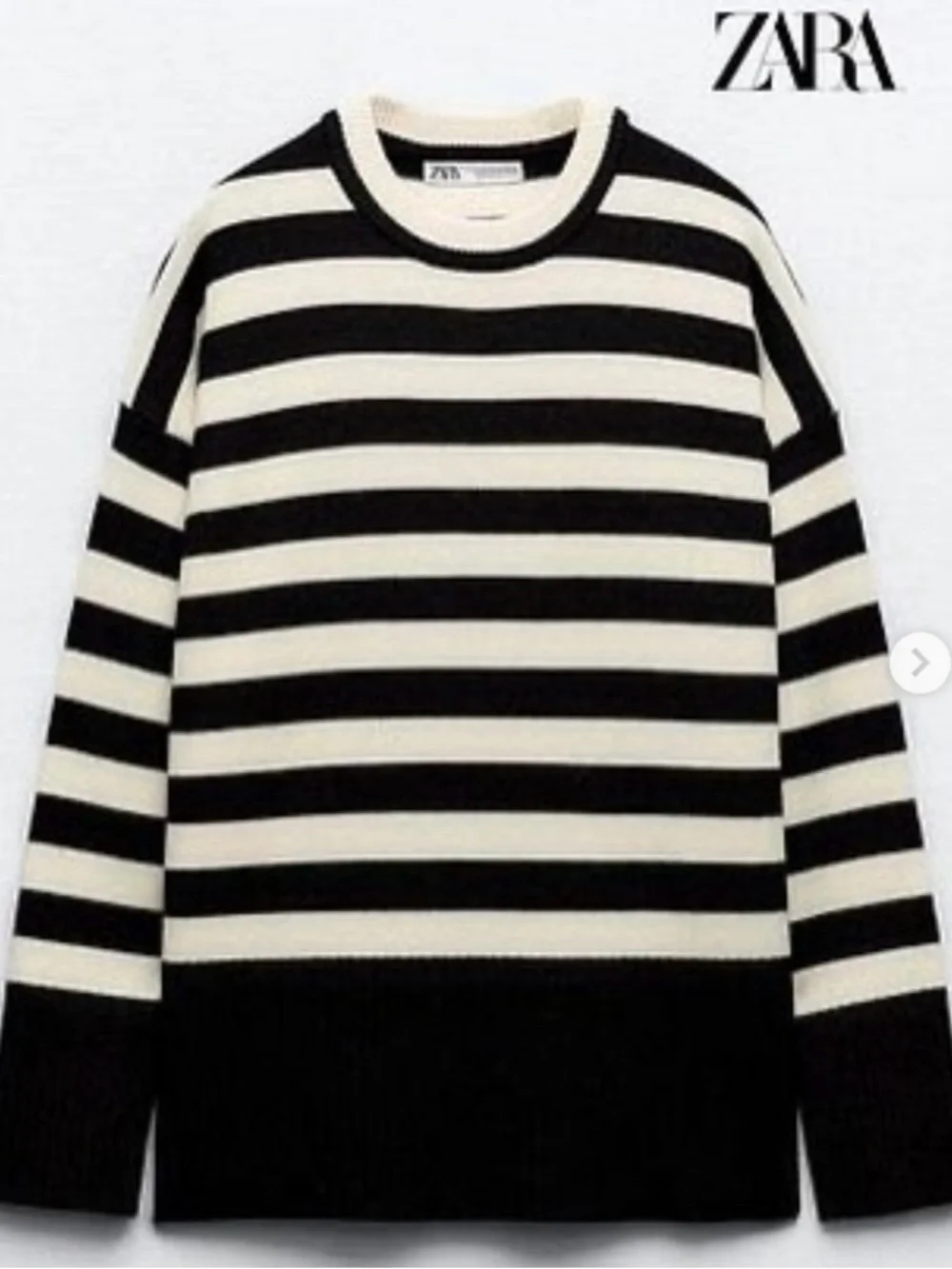 Zara Women’s Striped Crew Neck Black & Cream Sweater Small - Picture 2 of 10